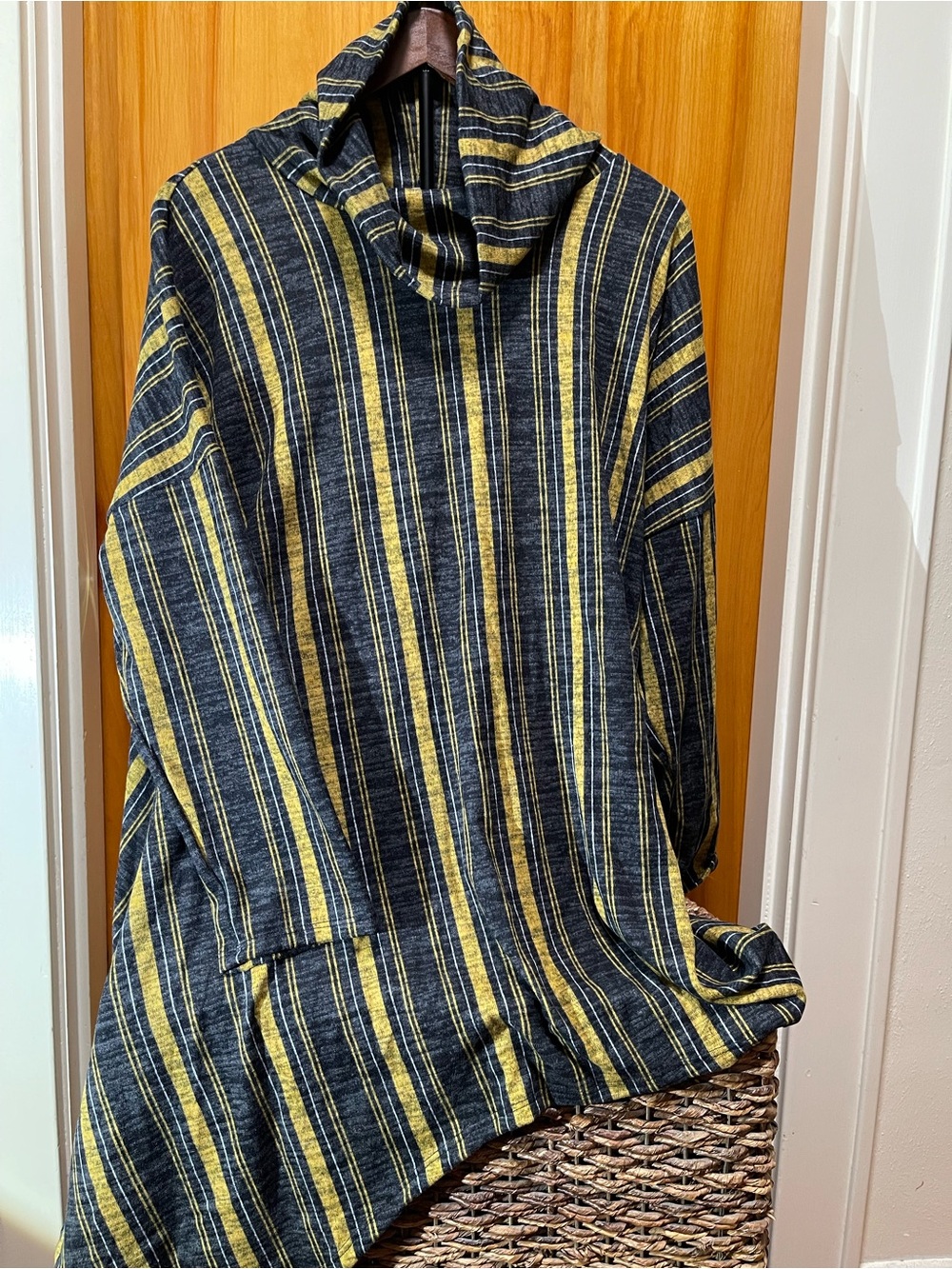 Janette Plus Women's Turtleneck Sweater - Yellow & Blue Stripes